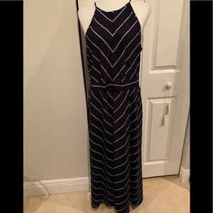 Maison Jules Maxi Dress Stripe Print Navy SZ:XL
